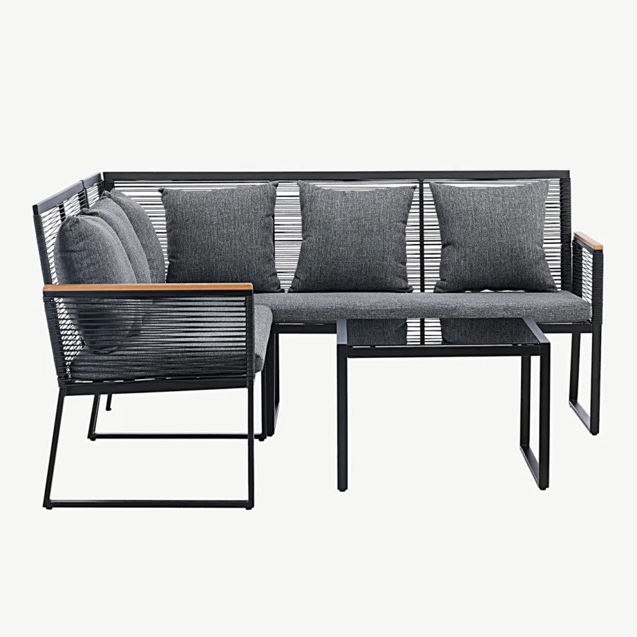 Dallas musta raamiga nurgadiivanikomplekt klaaslauaga õue, 6945-100 – 5