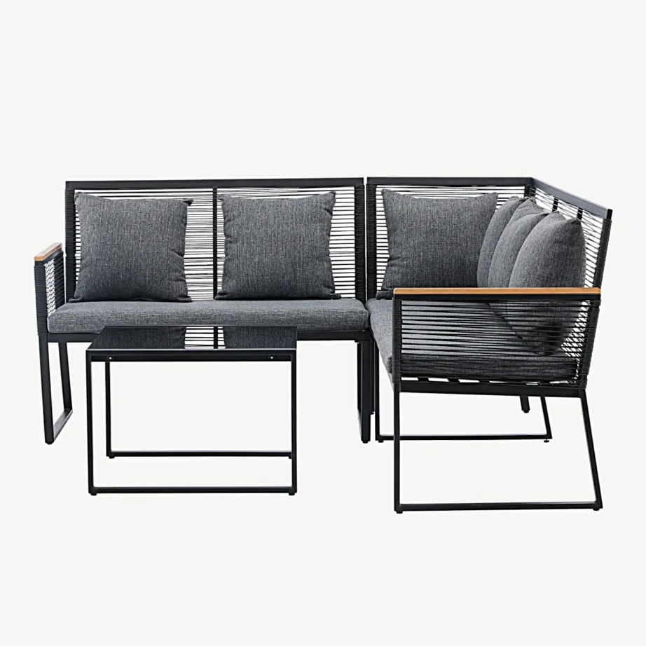 Dallas musta raamiga nurgadiivanikomplekt klaaslauaga õue, 6945-100 – 7