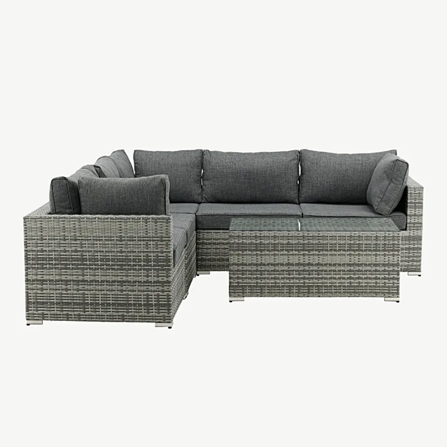 Amazon aianurgadiivan hallist kunstrotangist klaasplaadiga laua ja patjadega, 9240-004 – 2