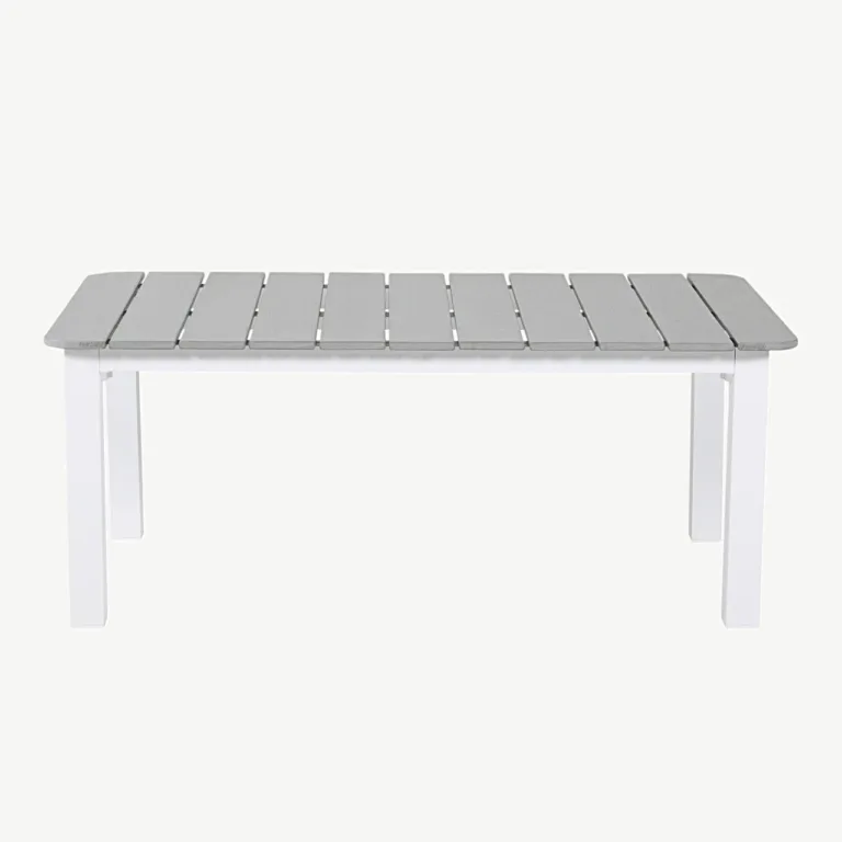 Parma aiamööbli diivanilaud hallist puitplastkomposiidist ja valgete alumiiniumjalgadega, 110 × 60 cm - 9280-400