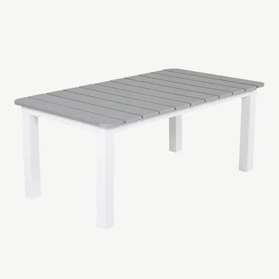 Parma aiamööbli diivanilaud hallist puitplastkomposiidist ja valgete alumiiniumjalgadega, 110 × 60 cm - 9280-400