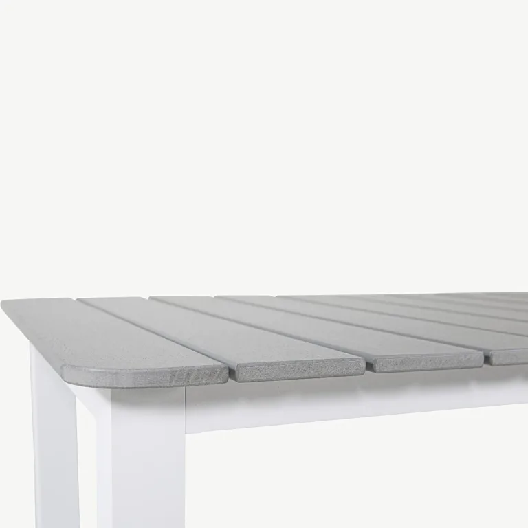 Parma aiamööbli diivanilaud hallist puitplastkomposiidist ja valgete alumiiniumjalgadega, 110 × 60 cm - 9280-400