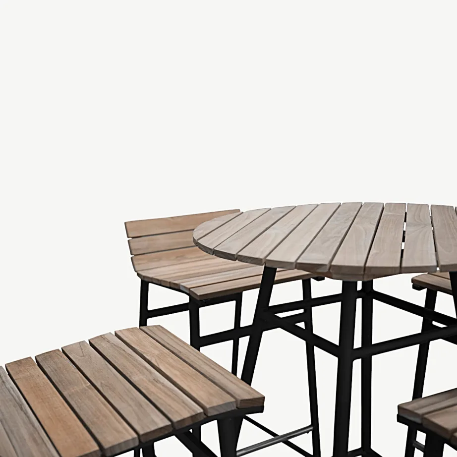 Akaatsiapuidust ja musta terasraamiga baarikomplekt Mexico (1 ümmargune laud, 4 baaritooli), 9584-520 – 3