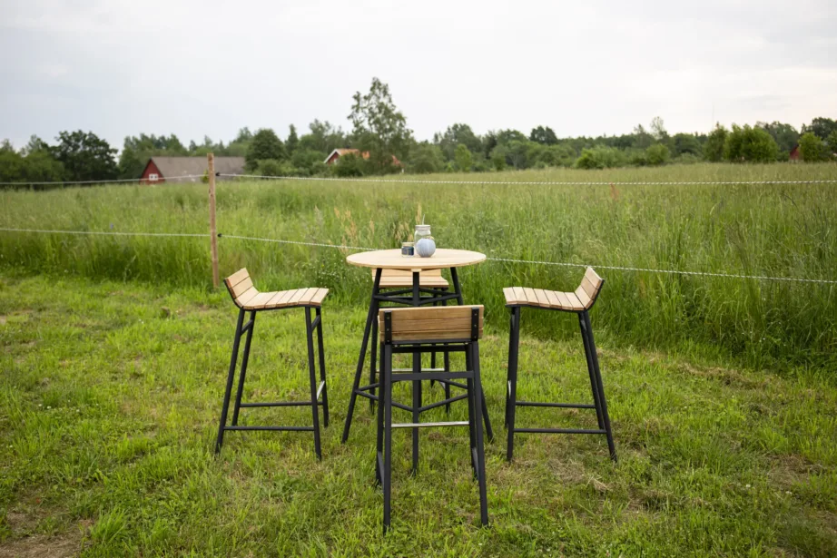 Akaatsiapuidust ja musta terasraamiga baarikomplekt Mexico (1 ümmargune laud, 4 baaritooli), 9584-520 – 4