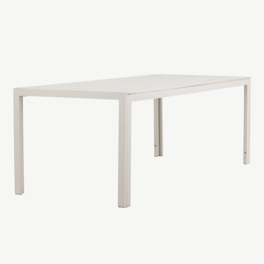 Beež ristkülikukujuline alumiiniumist õuesöögilaud Mirko (polüwood lauaplaat, 205×90 cm), 9810-222