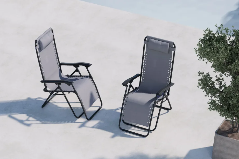 Reguleeritav kokkupandav lamamistool Vulcano (hall/must, terasraam, Oxford-kangas), 9811-999 – 8