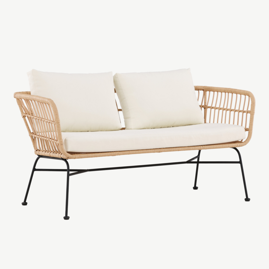 Aiamööbli diivan Isola, 3-kohaline, naturaalne rattan ja must teras, beežid padjad, 9796-000 – 4