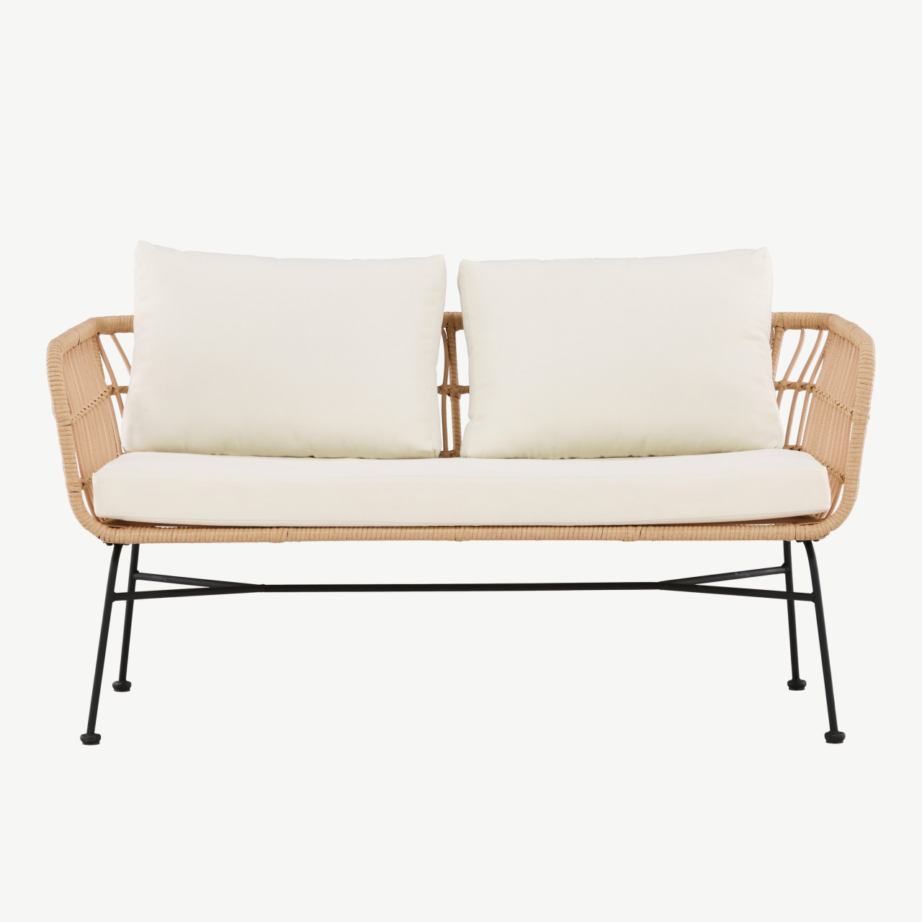 Aiamööbli diivan Isola, 3-kohaline, naturaalne rattan ja must teras, beežid padjad, 9796-000 – 5