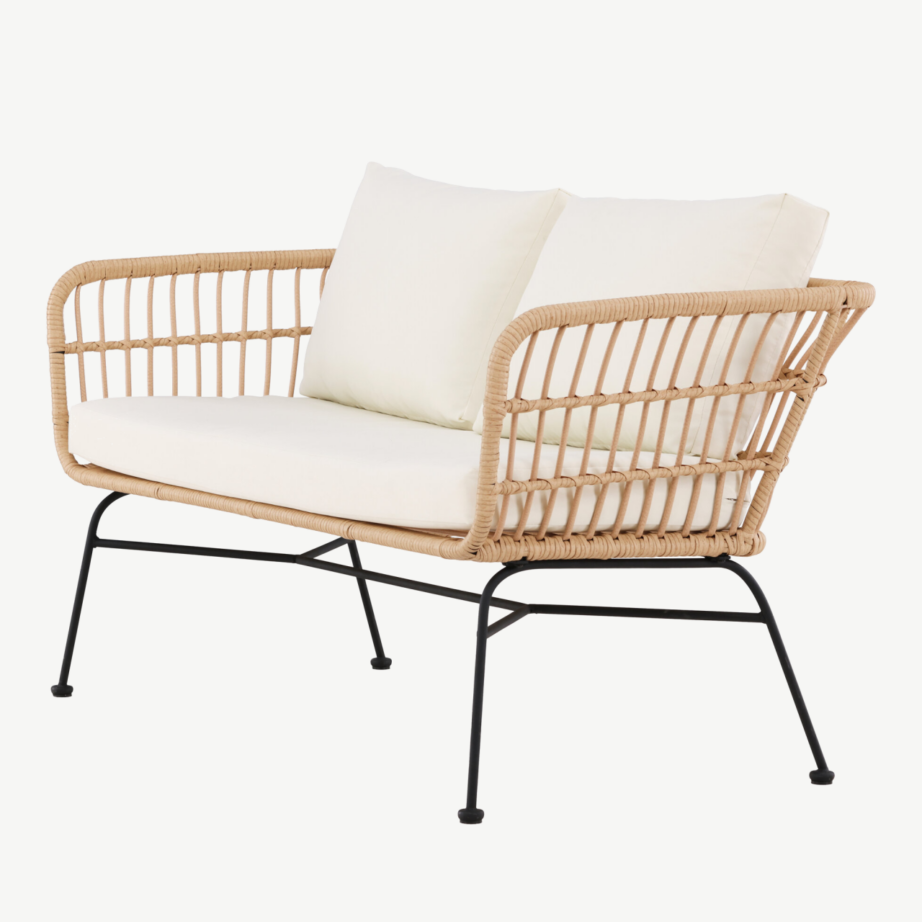 Aiamööbli diivan Isola, 3-kohaline, naturaalne rattan ja must teras, beežid padjad, 9796-000 – 6