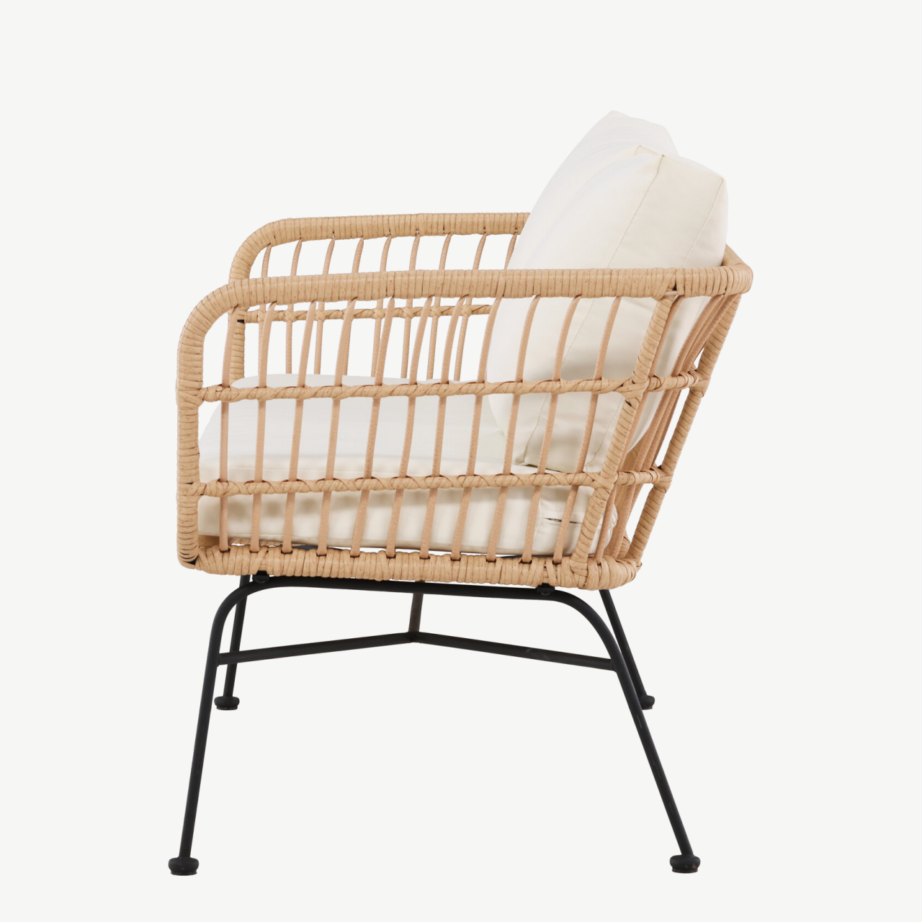 Aiamööbli diivan Isola, 3-kohaline, naturaalne rattan ja must teras, beežid padjad, 9796-000 – 7