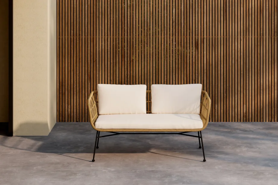 Aiamööbli diivan Isola, 3-kohaline, naturaalne rattan ja must teras, beežid padjad, 9796-000 – 8