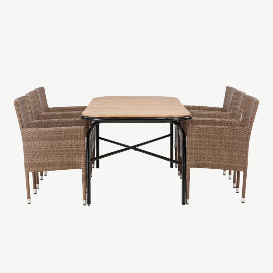 Aiamööbli komplekt Holmbeck laud (akaatsiapuit, 200x90cm) ja Malina toolid (kunstrotang, 6 tk), GR23398 – 2