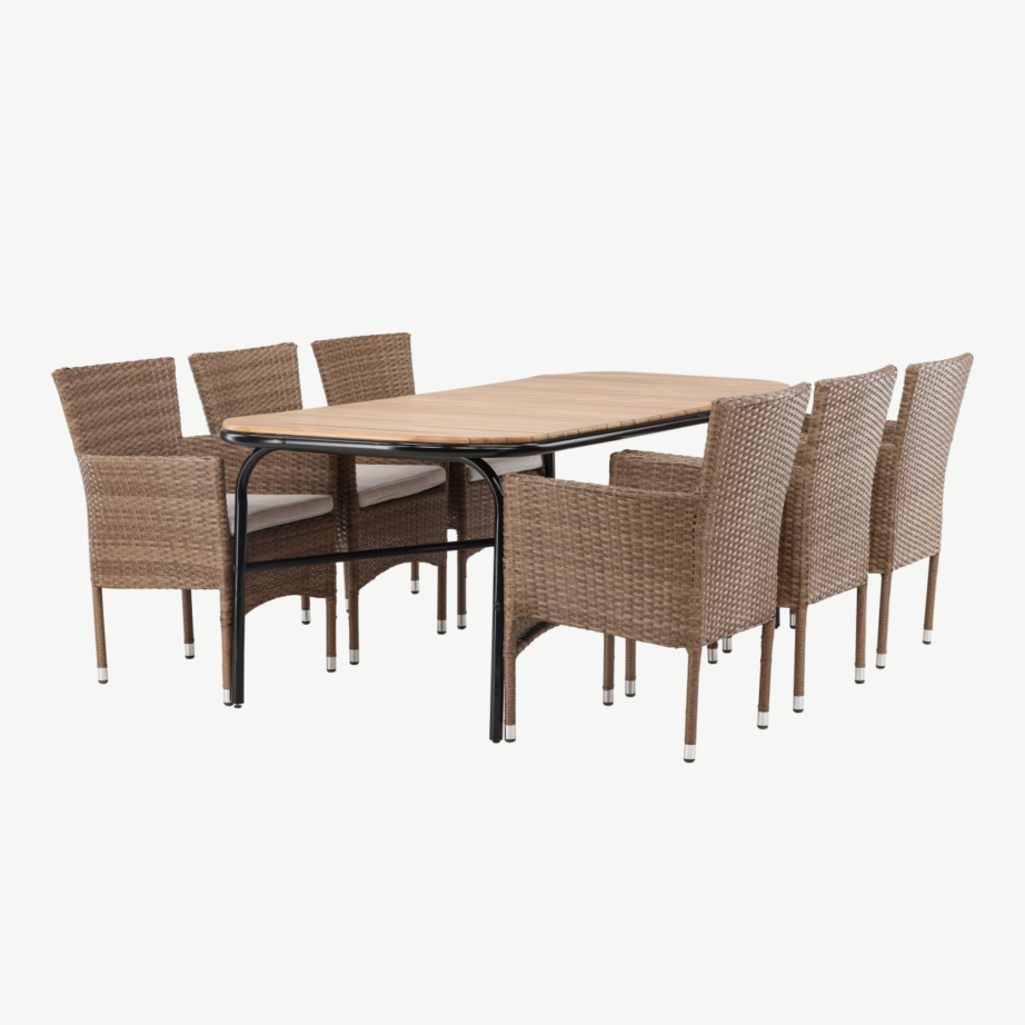 Aiamööbli komplekt Holmbeck laud (akaatsiapuit, 200x90cm) ja Malina toolid (kunstrotang, 6 tk), GR23398 – 3