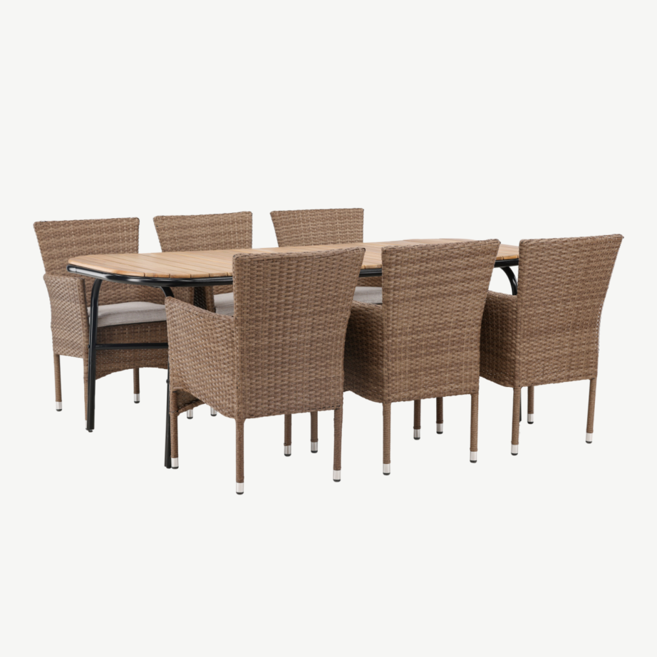 Aiamööbli komplekt Holmbeck laud (akaatsiapuit, 200x90cm) ja Malina toolid (kunstrotang, 6 tk), GR23398 – 4