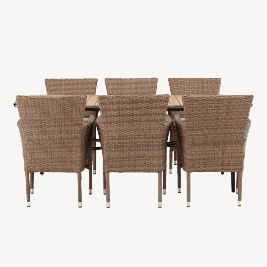 Aiamööbli komplekt Holmbeck laud (akaatsiapuit, 200x90cm) ja Malina toolid (kunstrotang, 6 tk), GR23398 – 5