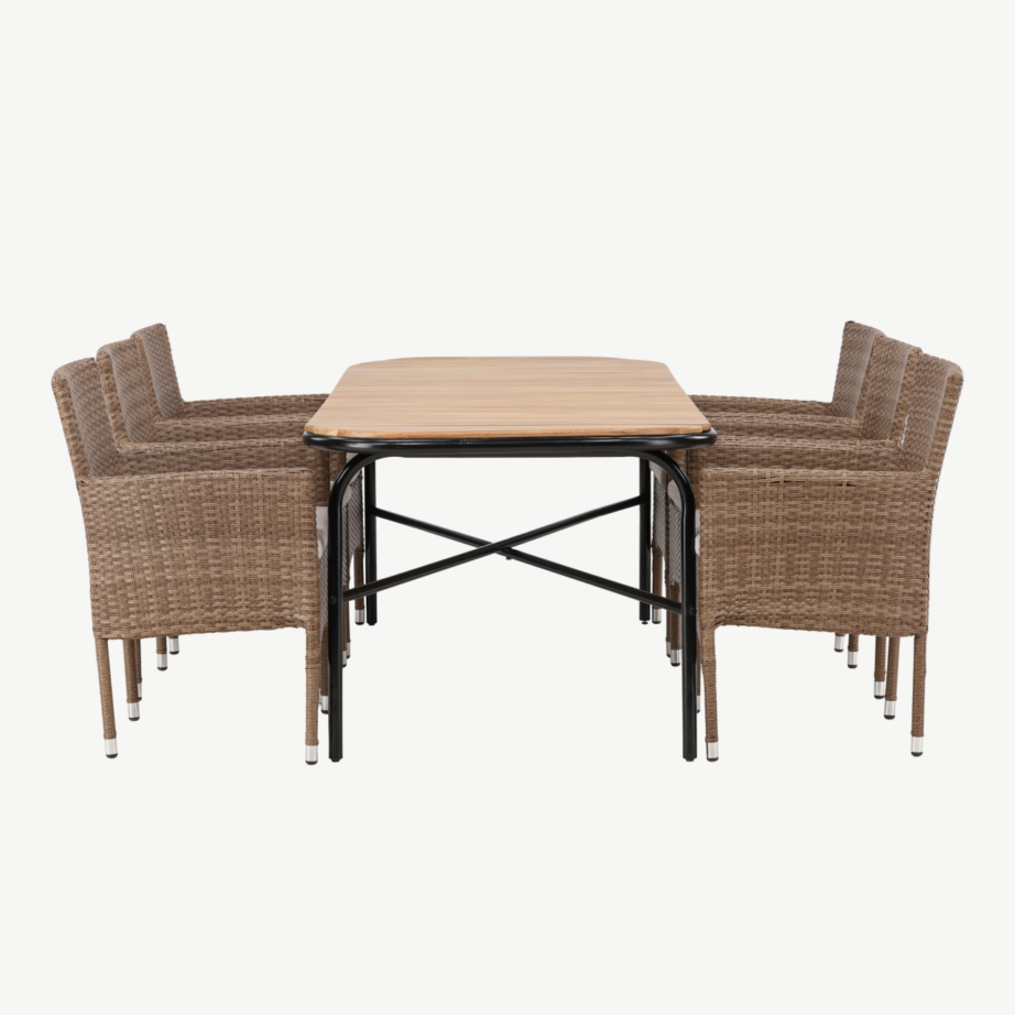 Aiamööbli komplekt Holmbeck laud (akaatsiapuit, 200x90cm) ja Malina toolid (kunstrotang, 6 tk), GR23398 – 7