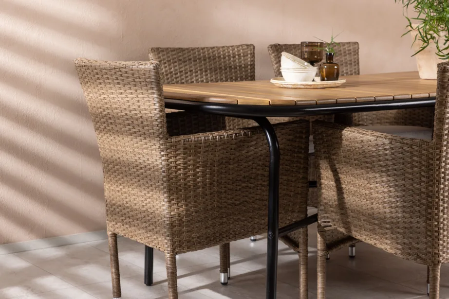 Aiamööbli komplekt Holmbeck laud (akaatsiapuit, 200x90cm) ja Malina toolid (kunstrotang, 6 tk), GR23398 – 9