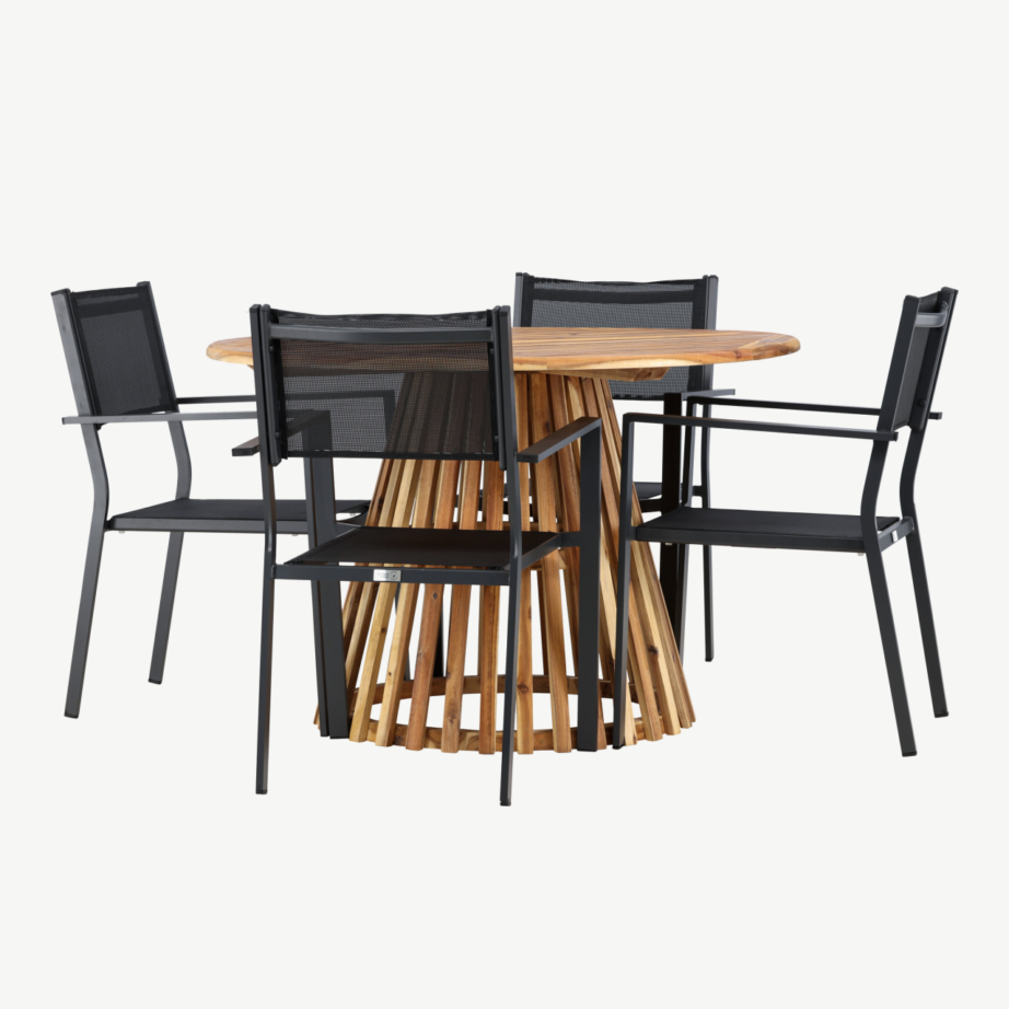 Aiamööbli komplekt Lumpur laud ja Copacabana toolid (akaatsiapuit, must alumiinium, ø120 cm), GR24349 – 6