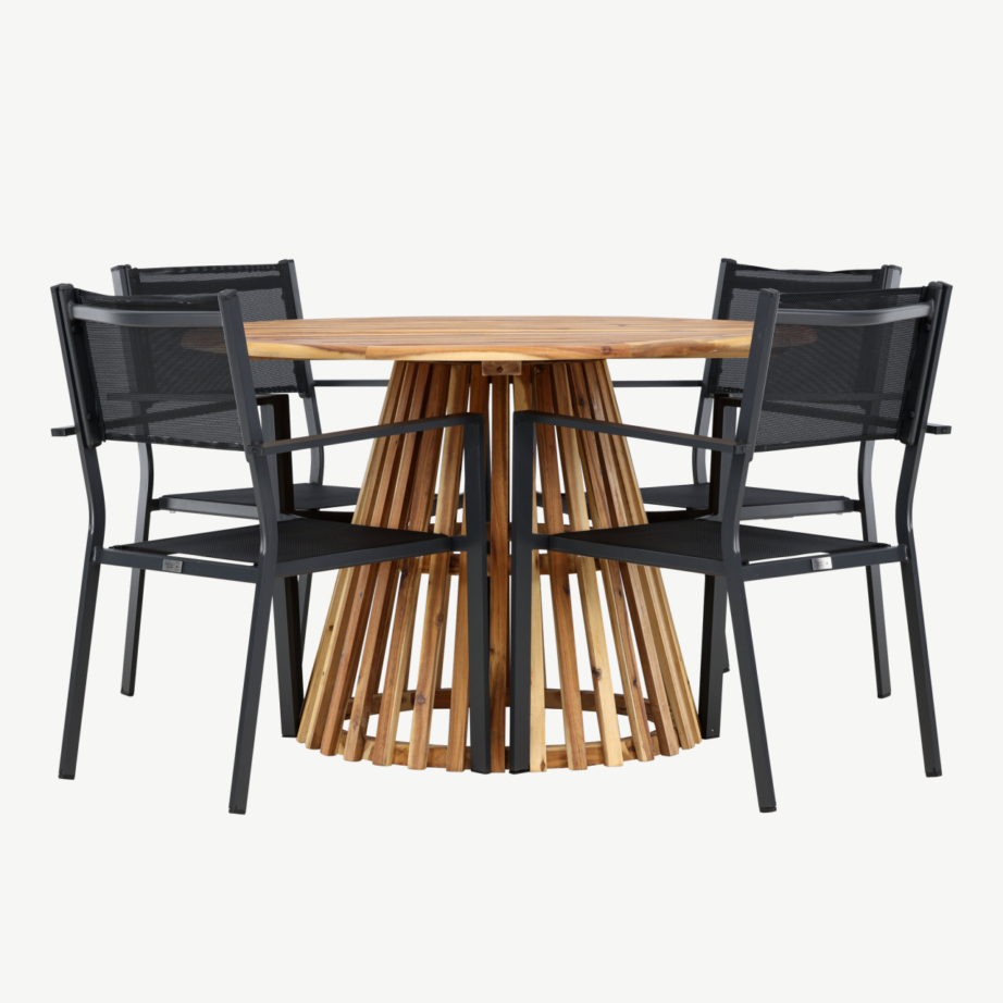 Aiamööbli komplekt Lumpur laud ja Copacabana toolid (akaatsiapuit, must alumiinium, ø120 cm), GR24349 – 7