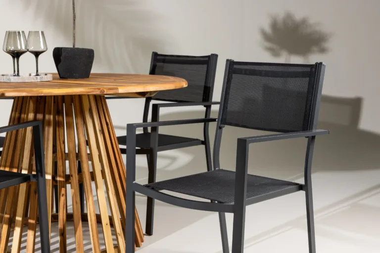 Aiamööbli komplekt Lumpur laud ja Copacabana toolid (akaatsiapuit, must alumiinium, ø120 cm) - GR24349