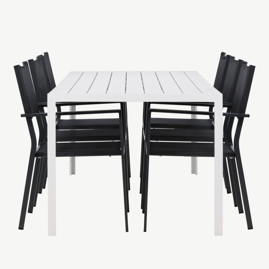 Aiamööblikomplekt Break & Copacabana (valge laud, 6 musta tooli, alumiinium raam, aintwood pealispind), GR24294 – 2