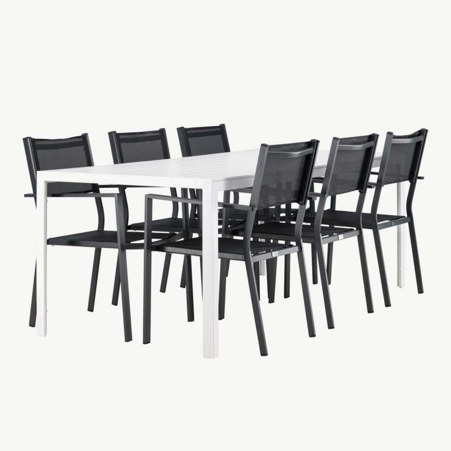 Aiamööblikomplekt Break & Copacabana (valge laud, 6 musta tooli, alumiinium raam, aintwood pealispind), GR24294 – 3