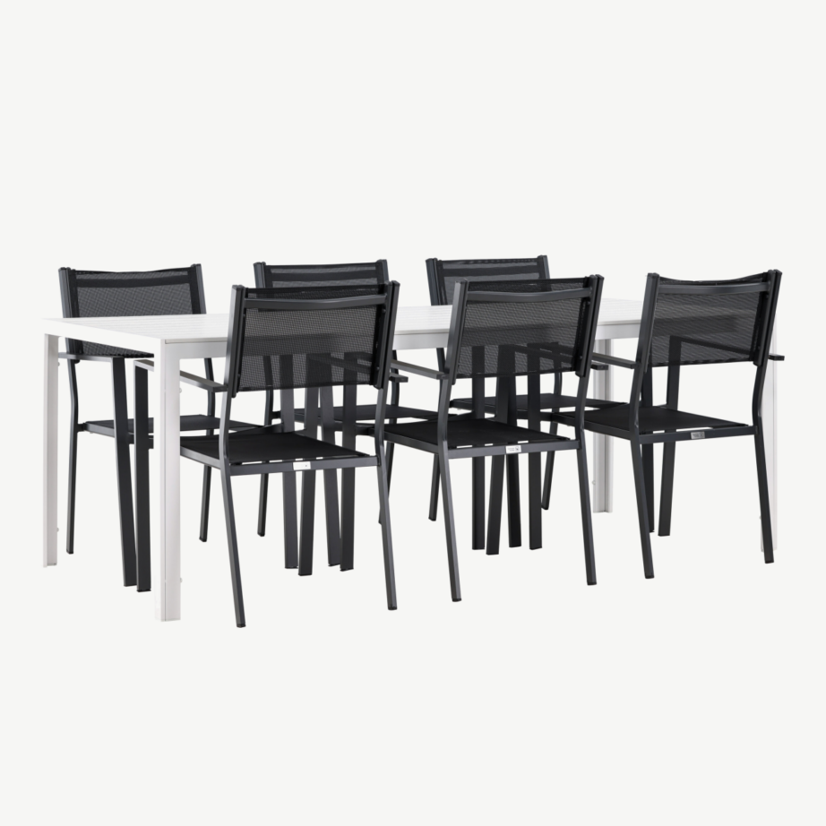Aiamööblikomplekt Break & Copacabana (valge laud, 6 musta tooli, alumiinium raam, aintwood pealispind), GR24294 – 4