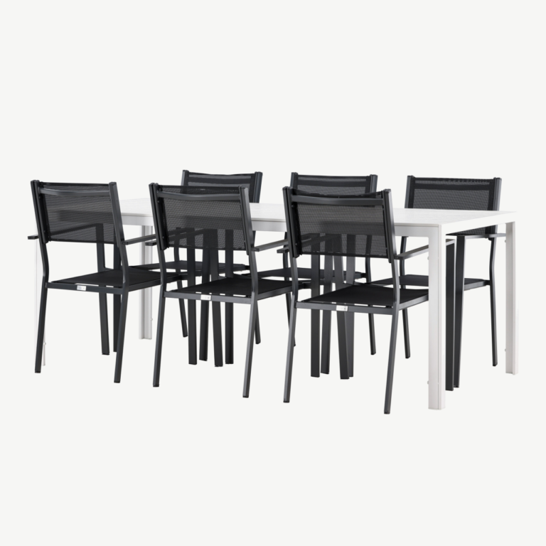 Aiamööblikomplekt Break & Copacabana (valge laud, 6 musta tooli, alumiinium raam, aintwood pealispind) - GR24294