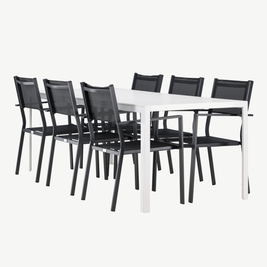 Aiamööblikomplekt Break & Copacabana (valge laud, 6 musta tooli, alumiinium raam, aintwood pealispind), GR24294 – 6
