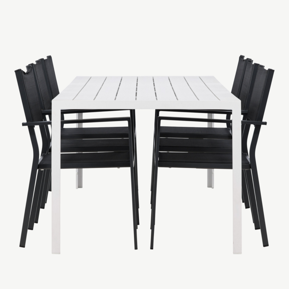 Aiamööblikomplekt Break & Copacabana (valge laud, 6 musta tooli, alumiinium raam, aintwood pealispind), GR24294 – 7