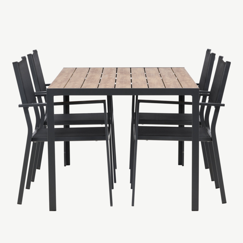 Aiamööblikomplekt Break – ristkülikukujuline laud (150×90 cm) ja 4 musta stackitavat tooli, GR23337 – 2