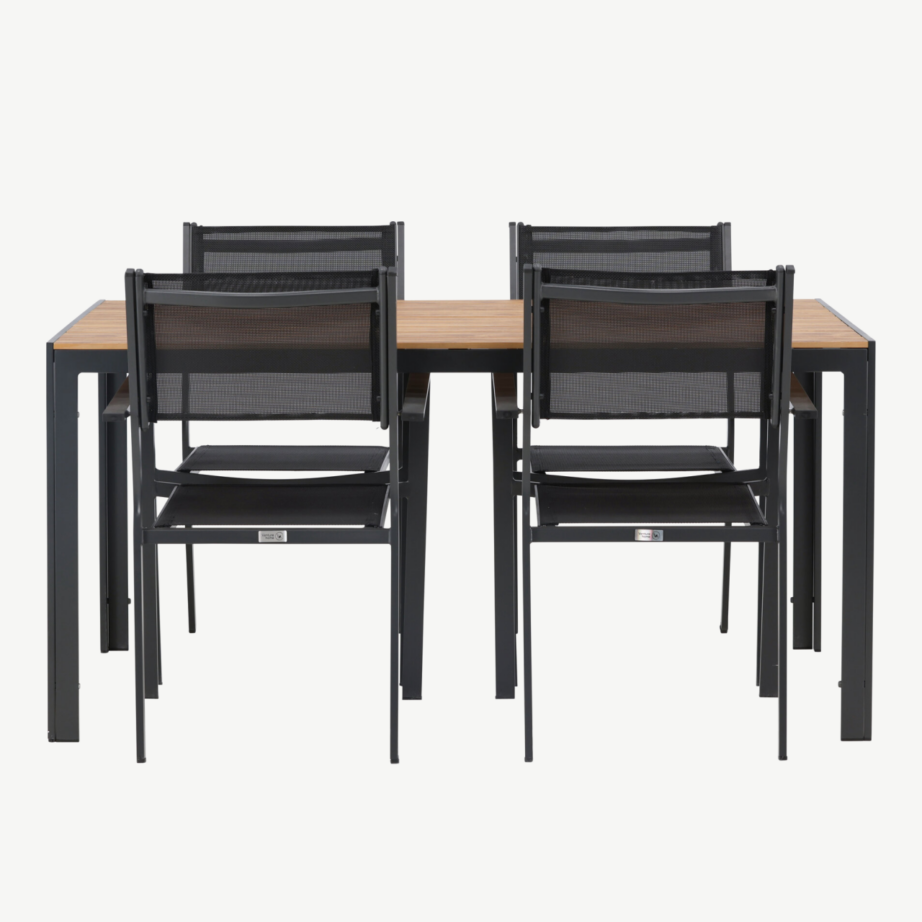 Aiamööblikomplekt Break – ristkülikukujuline laud (150×90 cm) ja 4 musta stackitavat tooli, GR23337 – 5