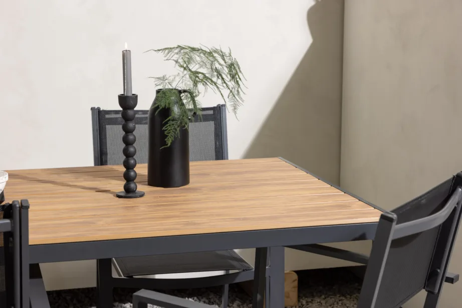 Aiamööblikomplekt Break – ristkülikukujuline laud (150×90 cm) ja 4 musta stackitavat tooli, GR23337 – 10