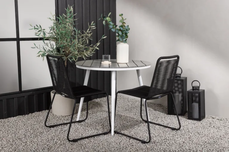 Aiamööblikomplekt Break – ümmargune laud (Aintwood, 90 cm) ja Lindos must tool - GR22678