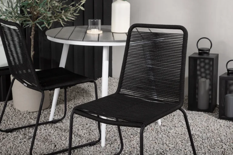 Aiamööblikomplekt Break – ümmargune laud (Aintwood, 90 cm) ja Lindos must tool - GR22678