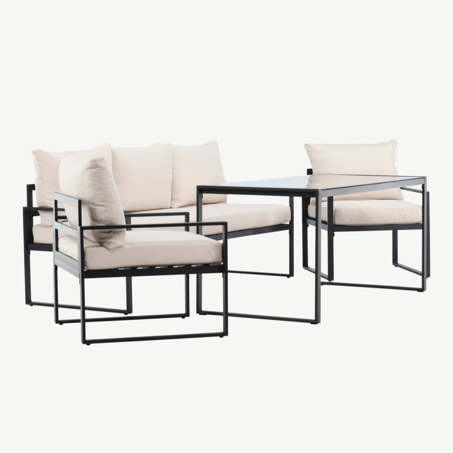 Aiamööblikomplekt Catania – must terasraam, beežid pehmendused, klaasist lauaplaat, 9784-000 – 3