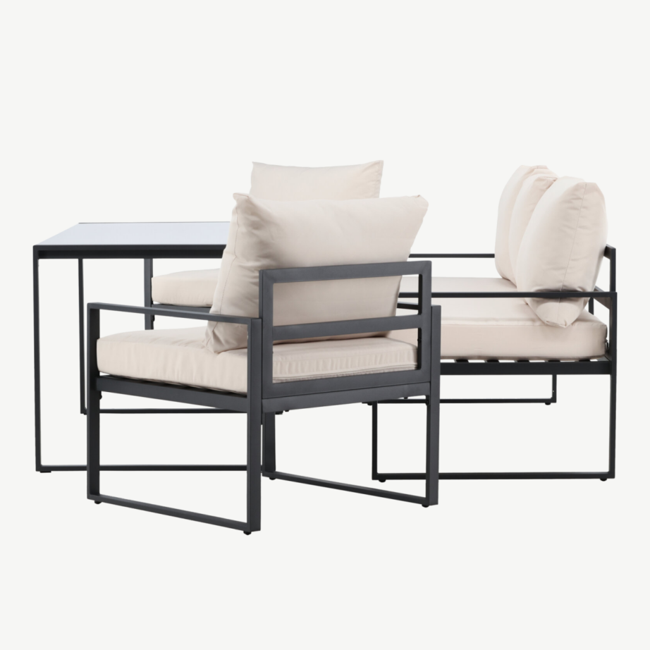 Aiamööblikomplekt Catania – must terasraam, beežid pehmendused, klaasist lauaplaat, 9784-000 – 7