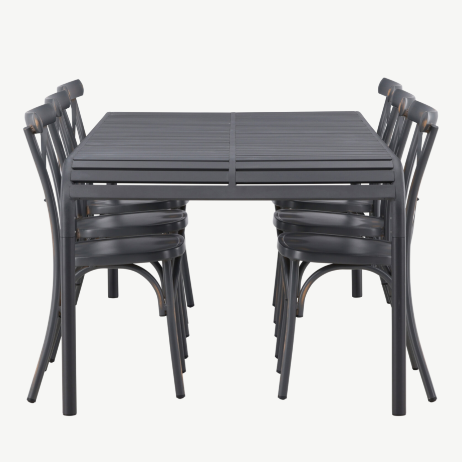 Alumiiniumist ristkülikukujuline õuesöögilaud Borneo koos kuue tooliga (must/tumehall), GR23328 – 2