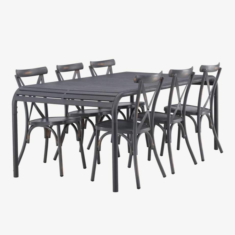 Alumiiniumist ristkülikukujuline õuesöögilaud Borneo koos kuue tooliga (must/tumehall), GR23328 – 3