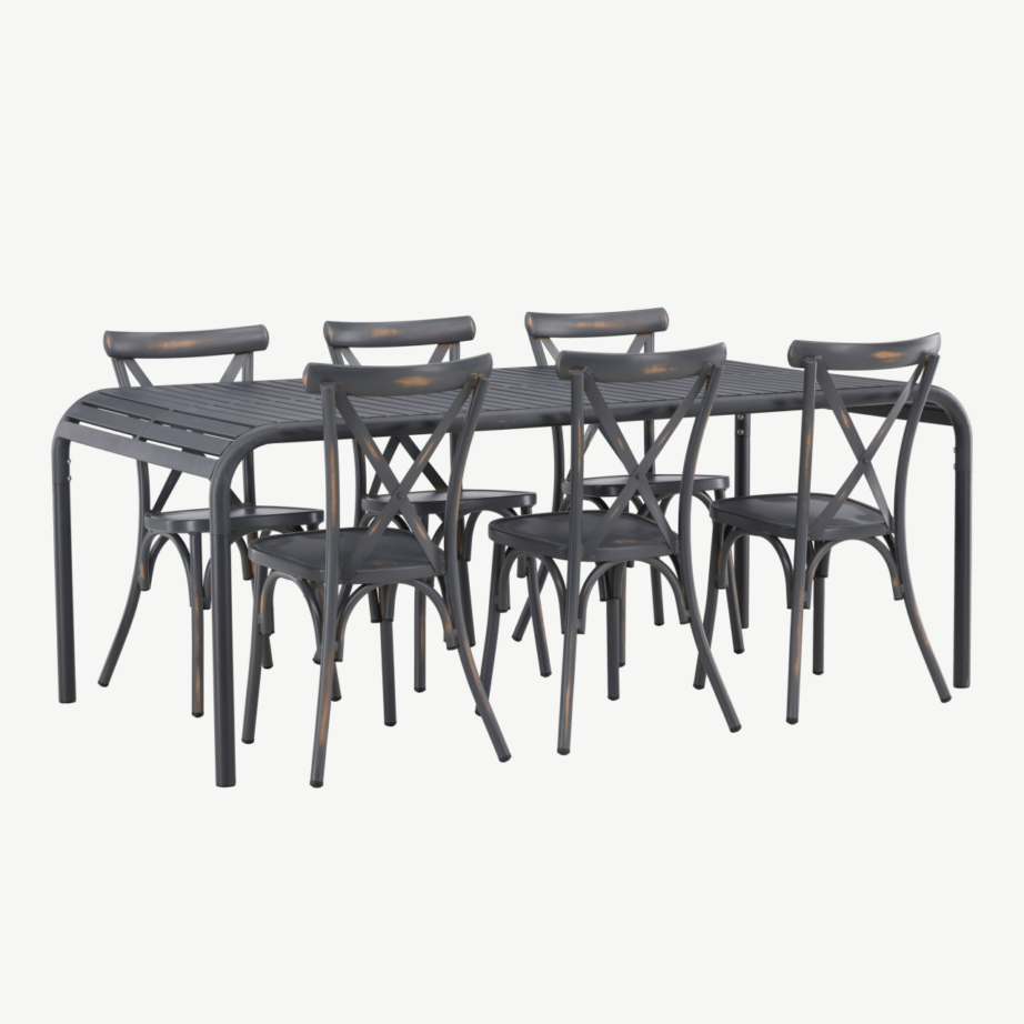 Alumiiniumist ristkülikukujuline õuesöögilaud Borneo koos kuue tooliga (must/tumehall), GR23328 – 4