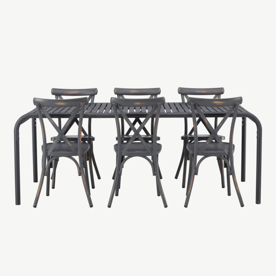 Alumiiniumist ristkülikukujuline õuesöögilaud Borneo koos kuue tooliga (must/tumehall), GR23328 – 5