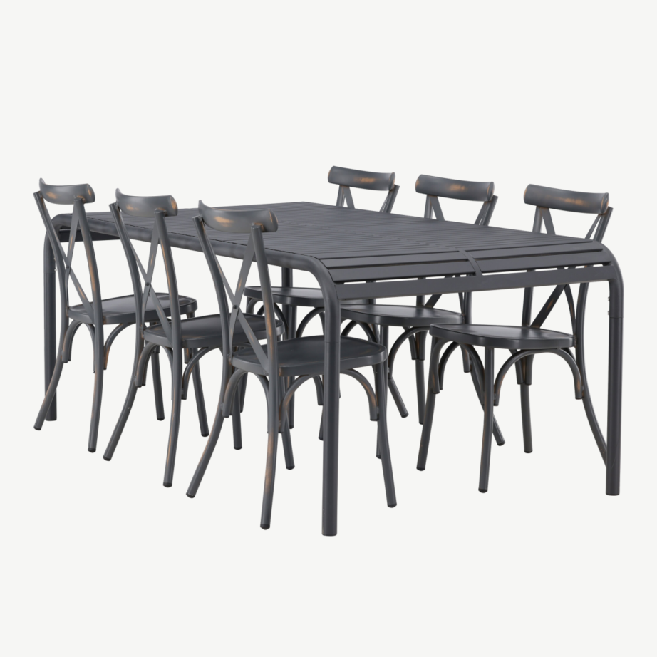 Alumiiniumist ristkülikukujuline õuesöögilaud Borneo koos kuue tooliga (must/tumehall), GR23328 – 6