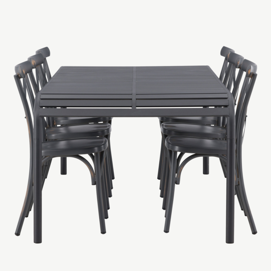 Alumiiniumist ristkülikukujuline õuesöögilaud Borneo koos kuue tooliga (must/tumehall), GR23328 – 7