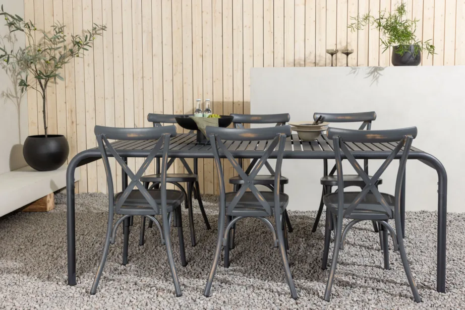 Alumiiniumist ristkülikukujuline õuesöögilaud Borneo koos kuue tooliga (must/tumehall), GR23328 – 9