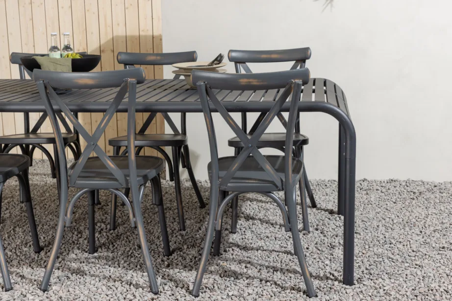 Alumiiniumist ristkülikukujuline õuesöögilaud Borneo koos kuue tooliga (must/tumehall), GR23328 – 11