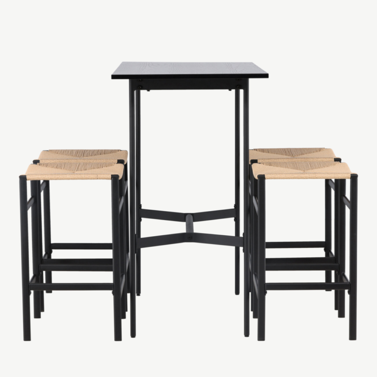 Baarikomplekt Rax must MDF laud ja Polly naturaalset ratani istmega baaritool - GR23697