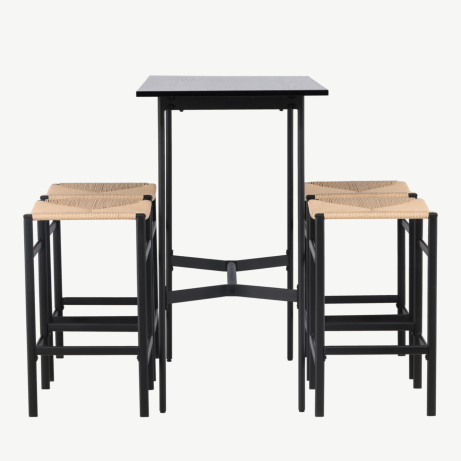 Baarikomplekt Rax must MDF laud ja Polly naturaalset ratani istmega baaritool, GR23697 – 2