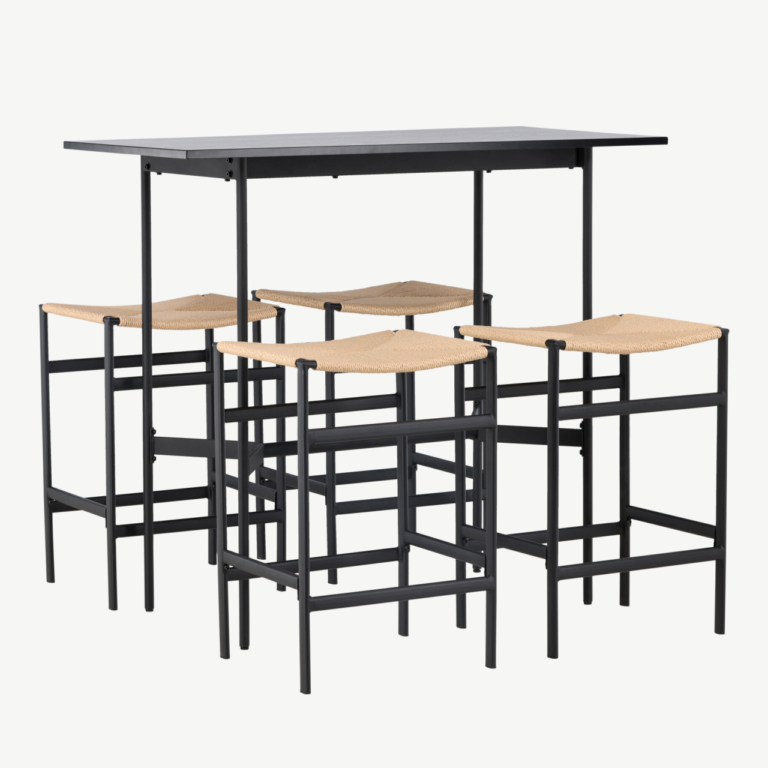 Baarikomplekt Rax must MDF laud ja Polly naturaalset ratani istmega baaritool - GR23697