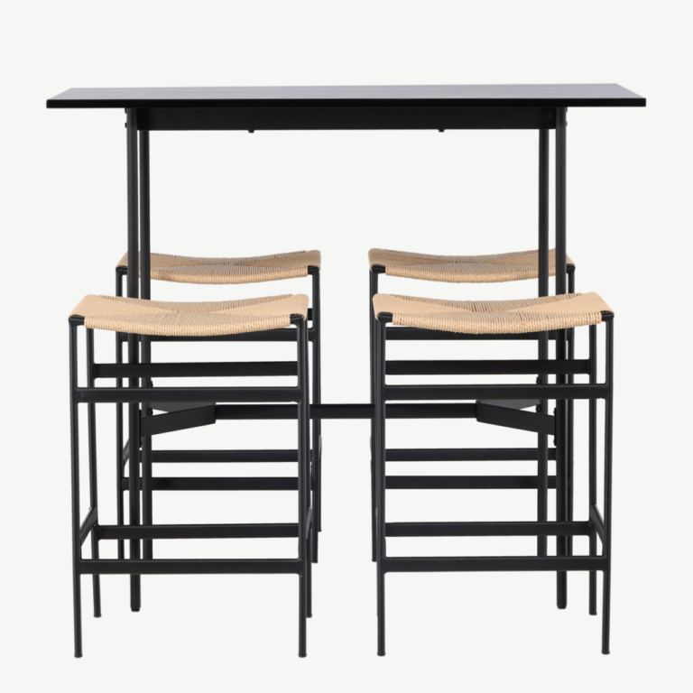 Baarikomplekt Rax must MDF laud ja Polly naturaalset ratani istmega baaritool - GR23697