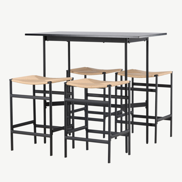 Baarikomplekt Rax must MDF laud ja Polly naturaalset ratani istmega baaritool - GR23697